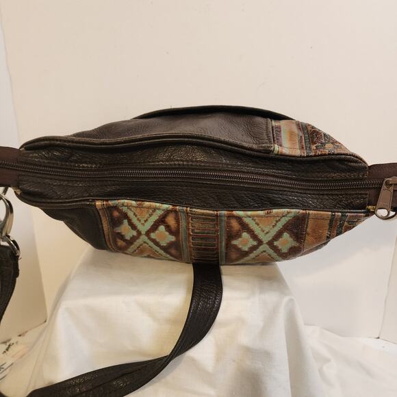 Bamzi Bags Leather Shoulder Bag Southwest Geometric Brown Turquoise Boho 12x7 - Picture 8 of 14